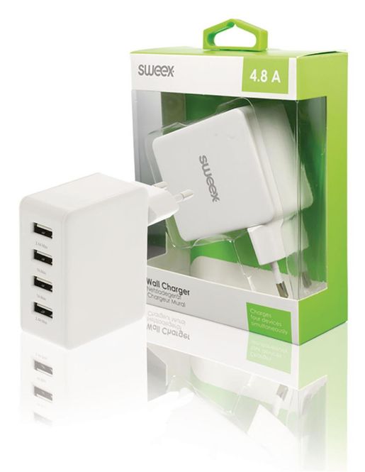 Hovedbilde Veggkontakt For Ladekabler Med 4 Uttak - 4,8 Amp ...