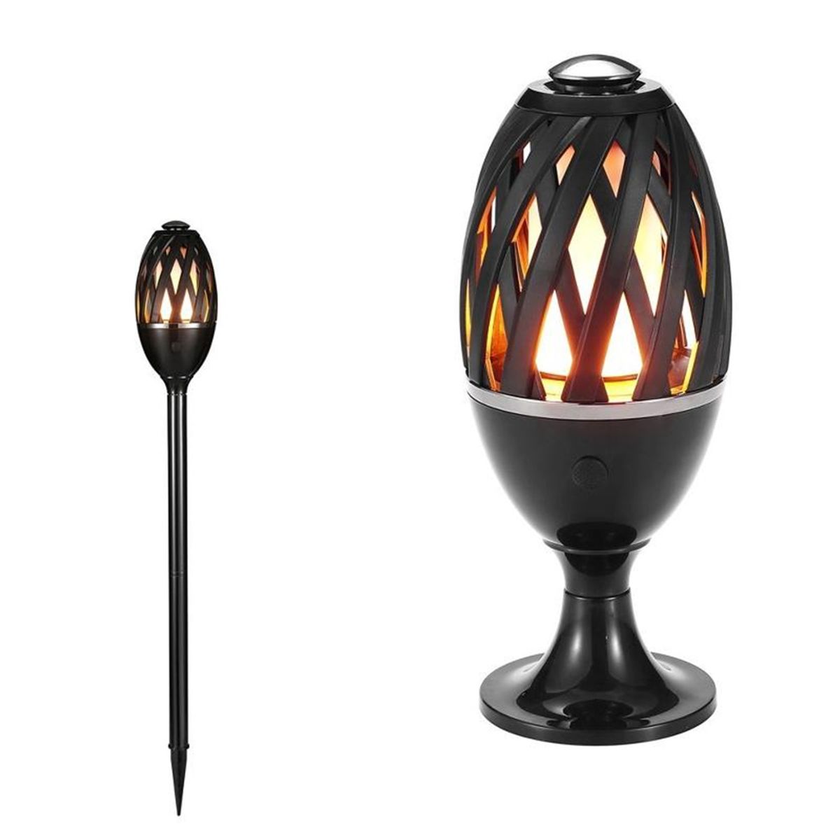 Flammelampe Med 96 LED-Lys - Innebygget oppladbart batteri for inne og utebruk - Svart