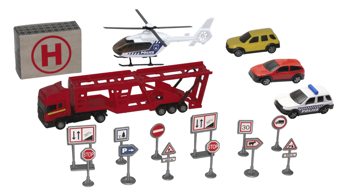 Gavesett med Biltransporter, Helikopter og Tre Bonusbiler