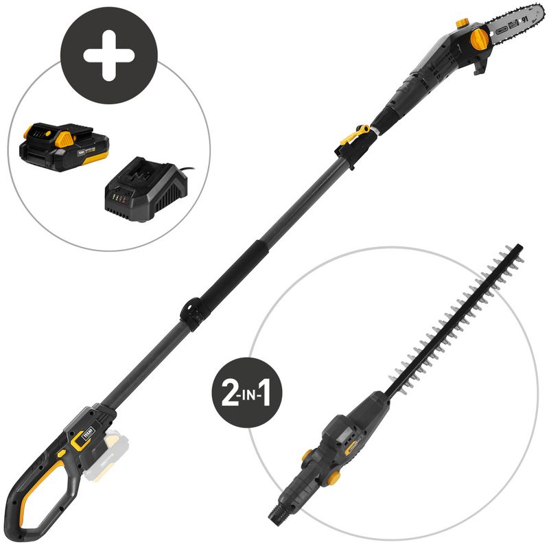 Batteridrevet Grensag og Hekksaks på teleskopstang - 2-i-1 Kombisett (20V m/Batteri & Lader) - Texas PHXPCX2000