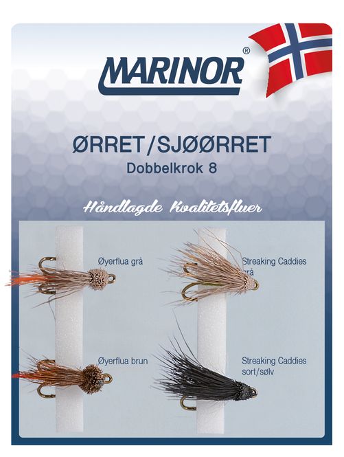 Hovedbilde Fluesett - Ørret/Sjøørret - Dobbelkrok 8 - 4-pk