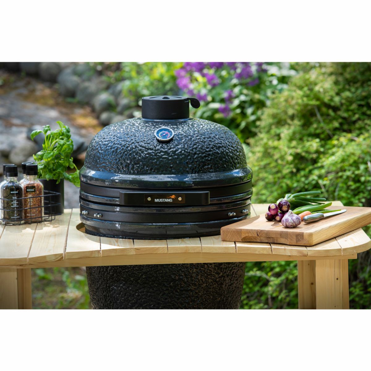 Kamado Large Keramisk Kullgrill, Ovn & Røykovn - Mustang