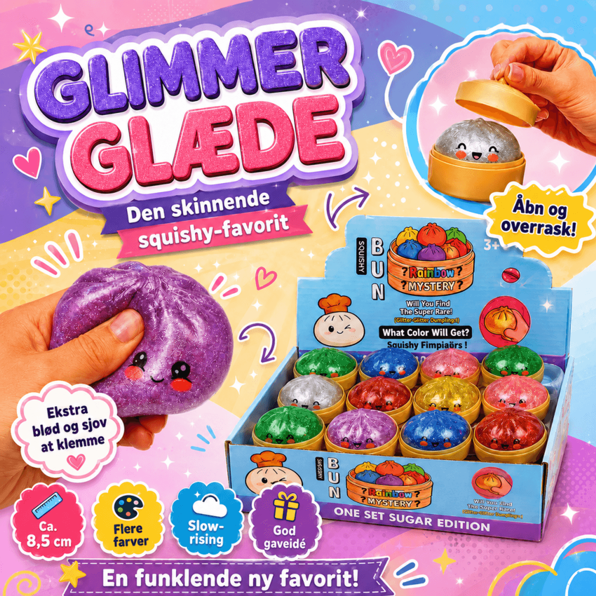 Glitter Squishy Dumplings Buns i Assorterte Farger