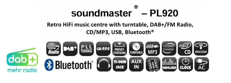 Retro Stereo med Platespiller, CD, DAB+Radio, og Bluetooth - Soundmaster EliteLine