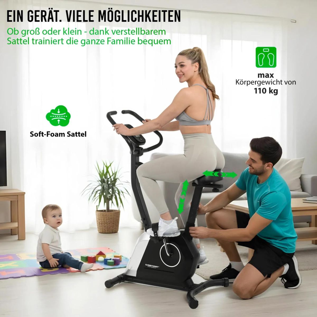 Testvinnende Kompakt trimsykkel - Stillegående med 14 motstandsnivåer - Christopeit Active
