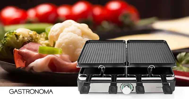 Gourmet Raclette Grill - Grillplate i Steinplate inkludert - For Opptil 8 Personer