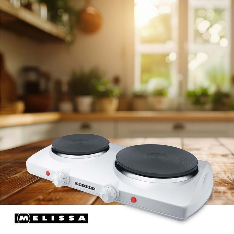 Kokeplate, Elektrisk Dobbeltkokeplate 2300 Watt - Ø18,5 og 15,5cm - Melissa