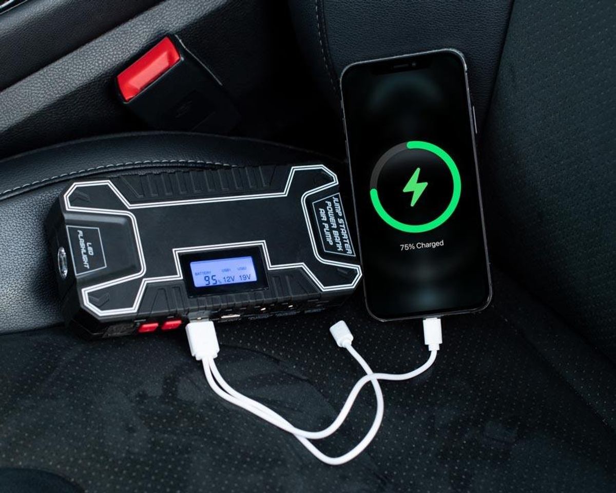 Nødstart, Batterilader og Luftpumpe - Alt i En, Jump Starter med Luftkompressor
