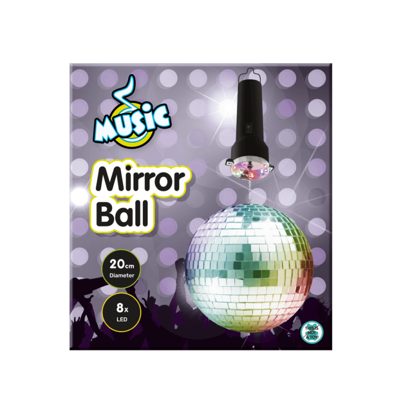 Speilkule 20cm Inkludert Motor - Discokule med 8 Led-Lys for fest og moro