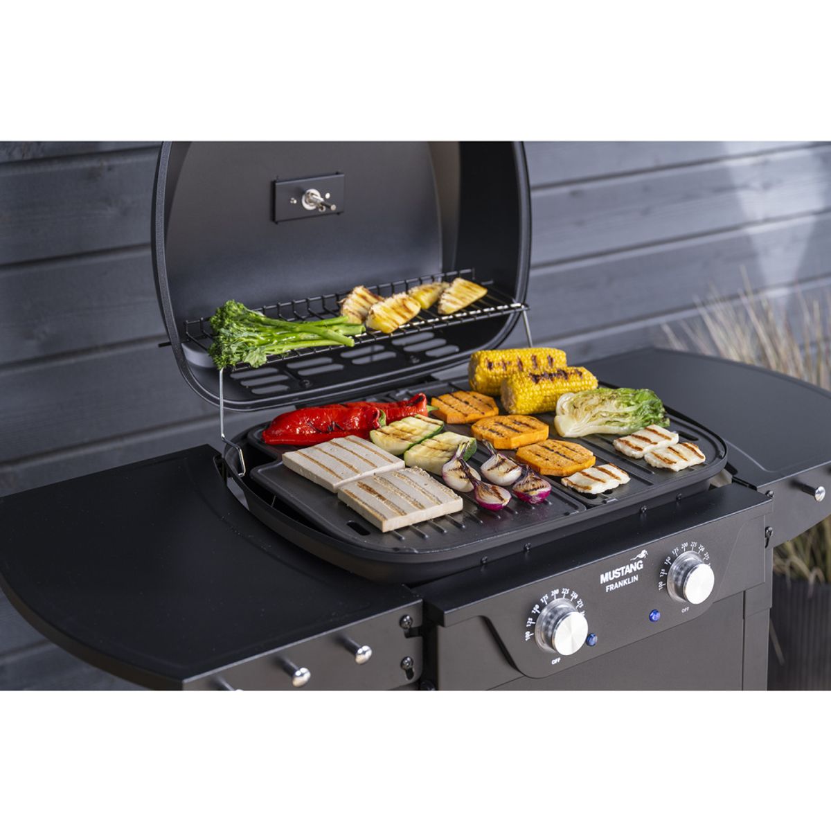 Elektrisk Grill Franklin med Vogn, Grillrist og Stekeplate – 2300W med To Varmesoner - Mustang