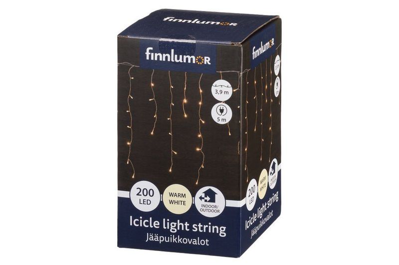 Julelys Istapper 200 LED Varmhvit – 3,9 m Utendørs Istapplenke IP44 (230V Nettdrift)